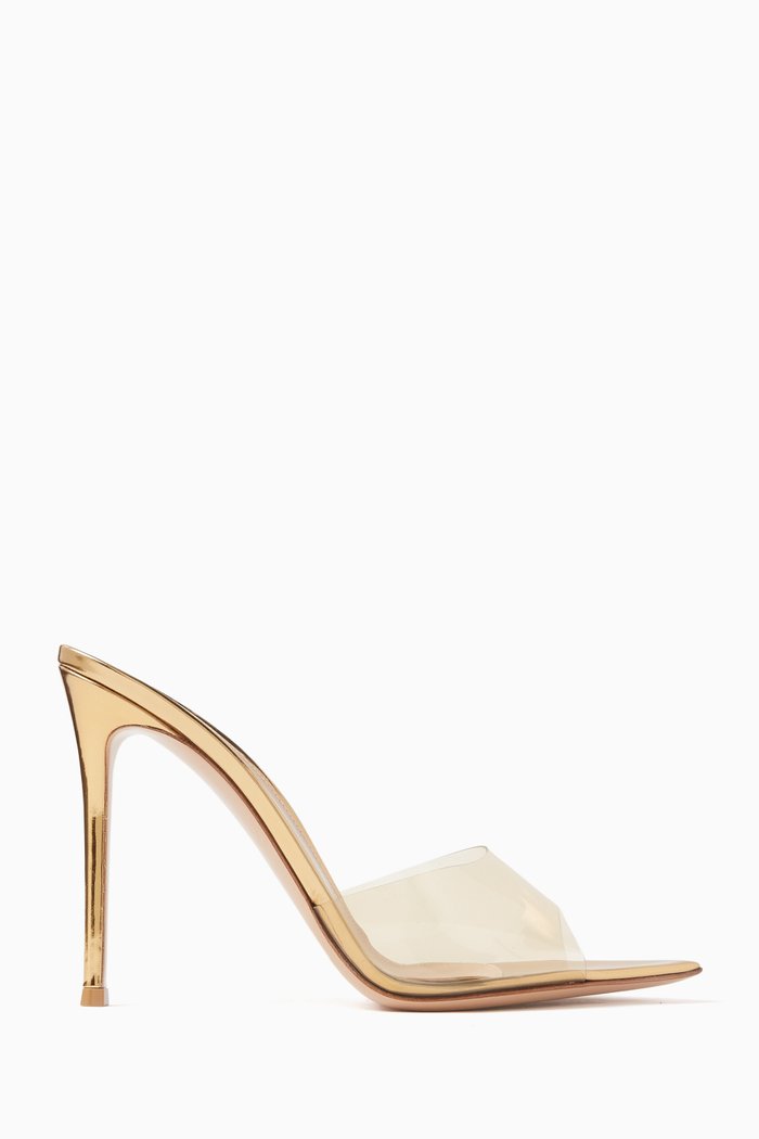 

Elle 105 Mule Sandals in Metallic-leather & Plexi, Gold