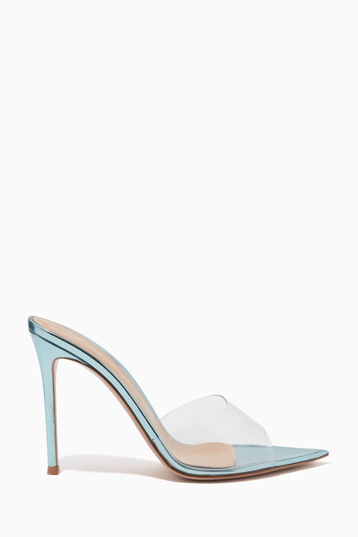 

Elle 105mm Mule Heel Sandals in Metallic Leather, Blue