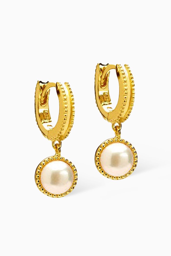 

Malachite Milgrain Huggies in 14kt Yellow Gold Vermeil, White