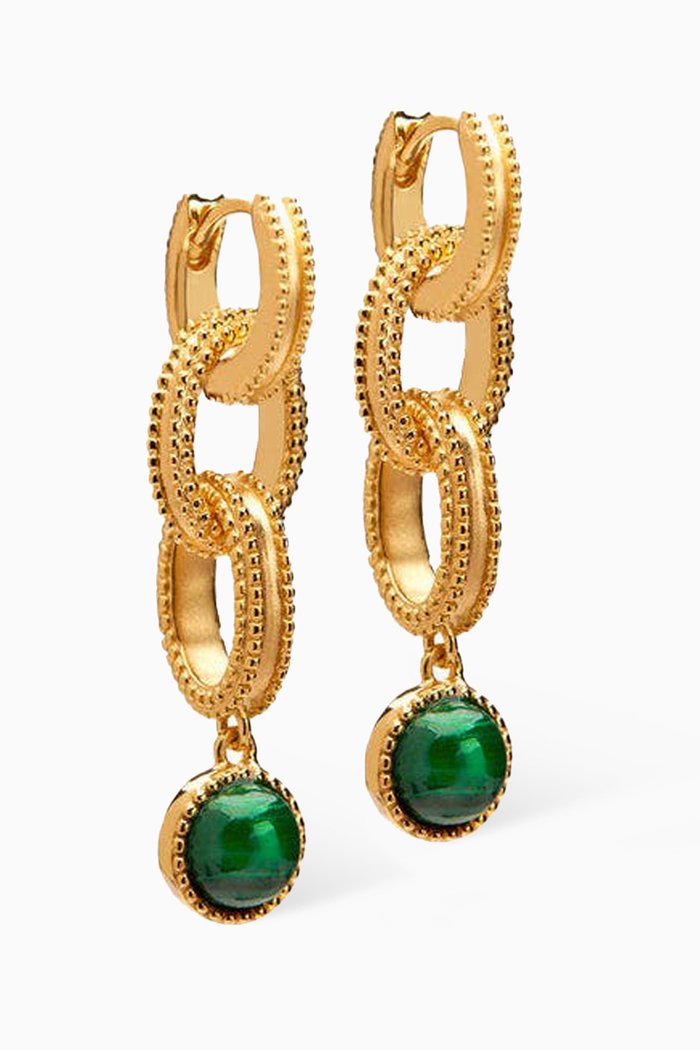 Malachite Twisted Drop Earrings in 14kt Yellow Gold Vermeil, Green