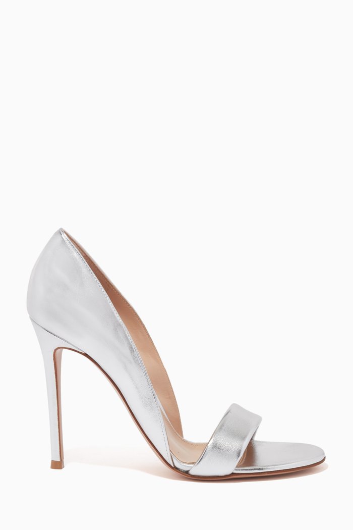 

Baiser Open-toe Pumps in Metallic Leather, Silver