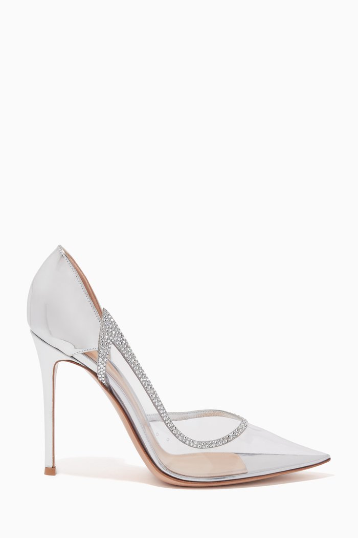 

Crystal-embellished Pumps in PVC & Leather, Silver