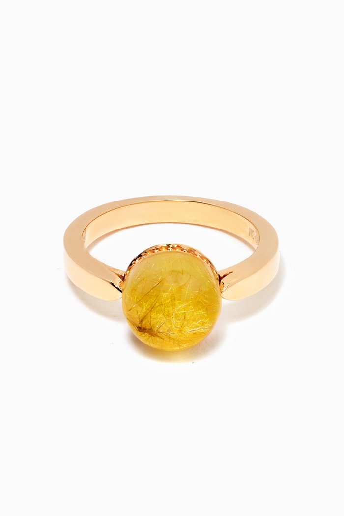 

Dome Noble Rutilated Stone & Citrine Diamond Ring in 18kt Yellow Gold