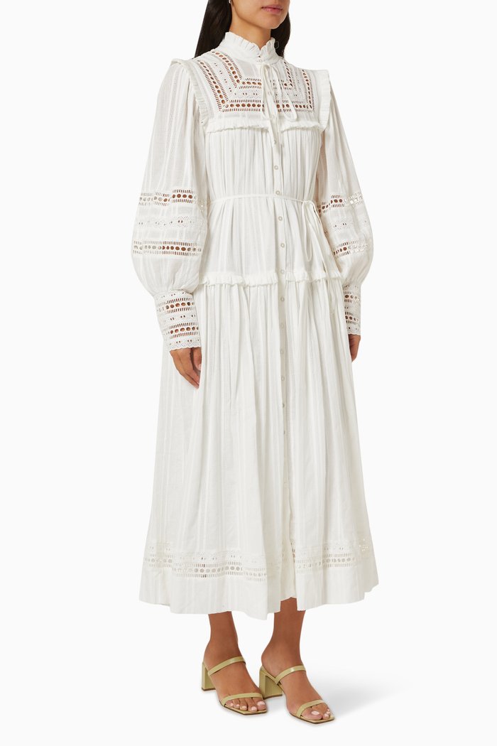 Lucia Balloon Sleeve Frill Midi Dress, White
