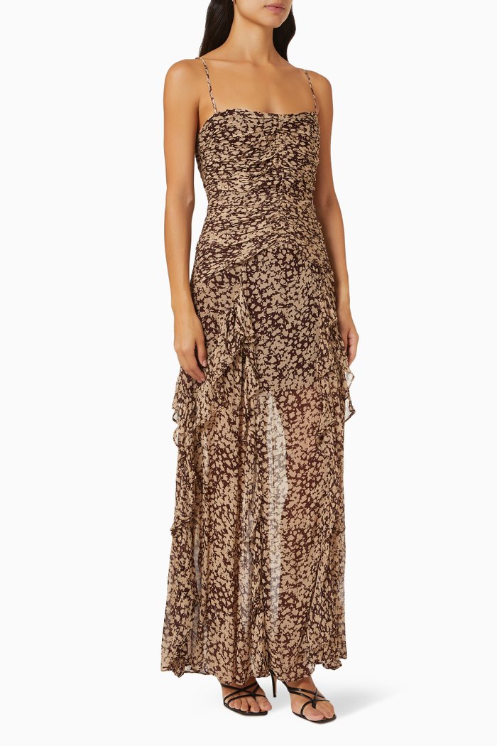 

Valeria Ruched Frill Maxi Dress, Brown