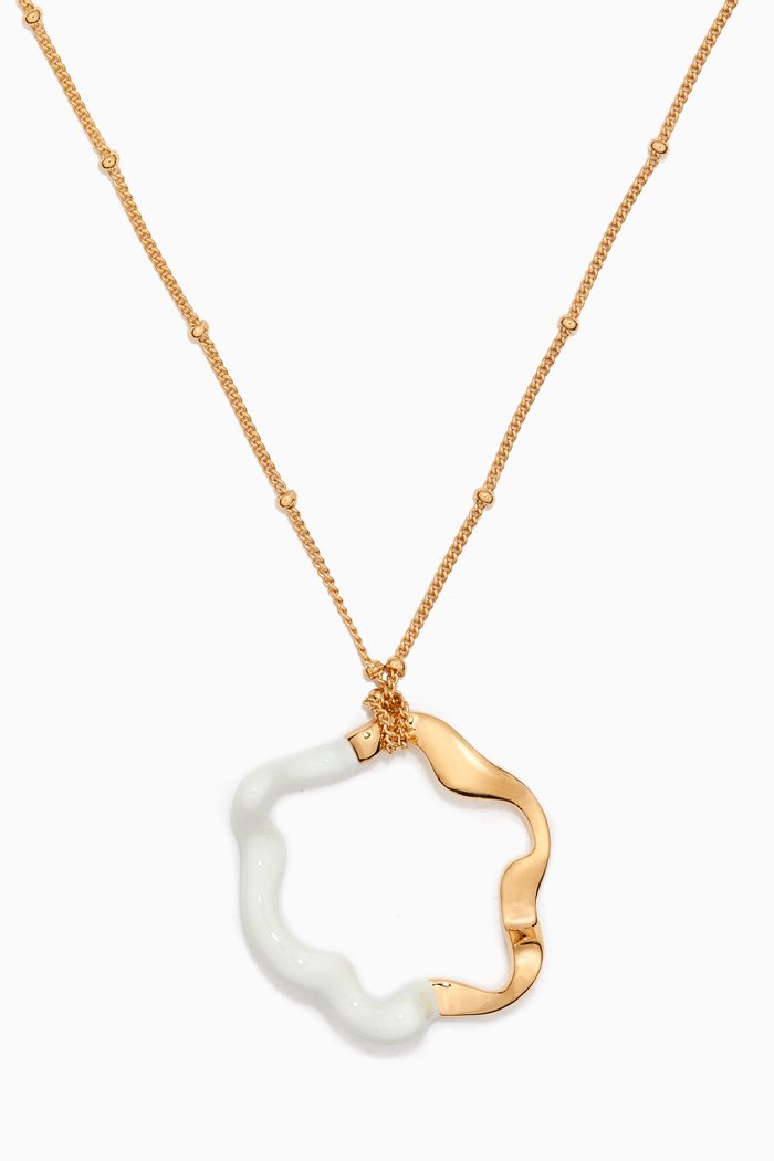 

Squiggle Enamel Pendant Necklace in 18kt Gold-plated Vermeil, White