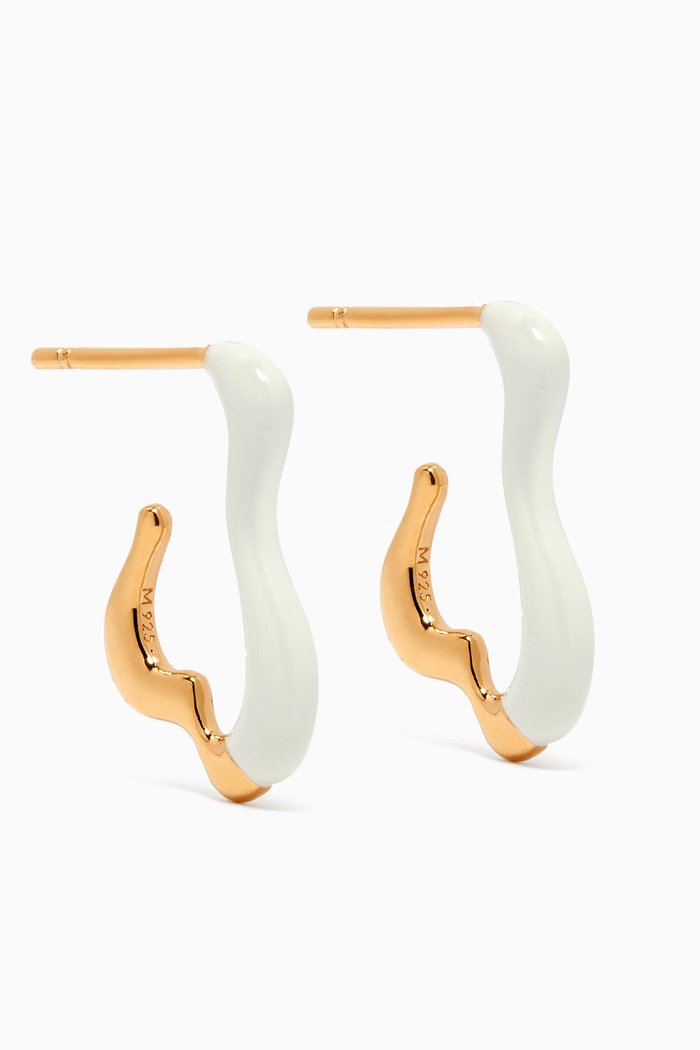 

Squiggle Curve Enamel Small Hoop Earrings in 18kt Gold-plated Vermeil, White