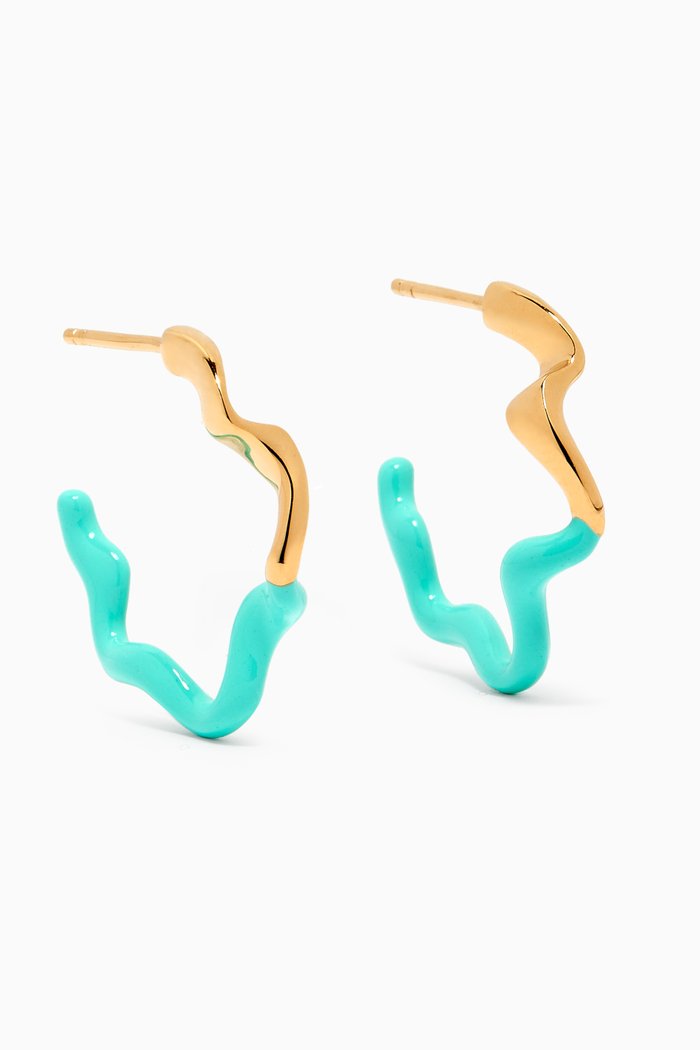 

Squiggle Enamel Medium Hoop Earrings in 18kt Gold-plated Vermeil, Blue