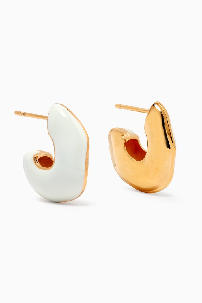 

Squiggle Chubby Enamel Hoop Earrings in 18kt Gold-plated Brass, White