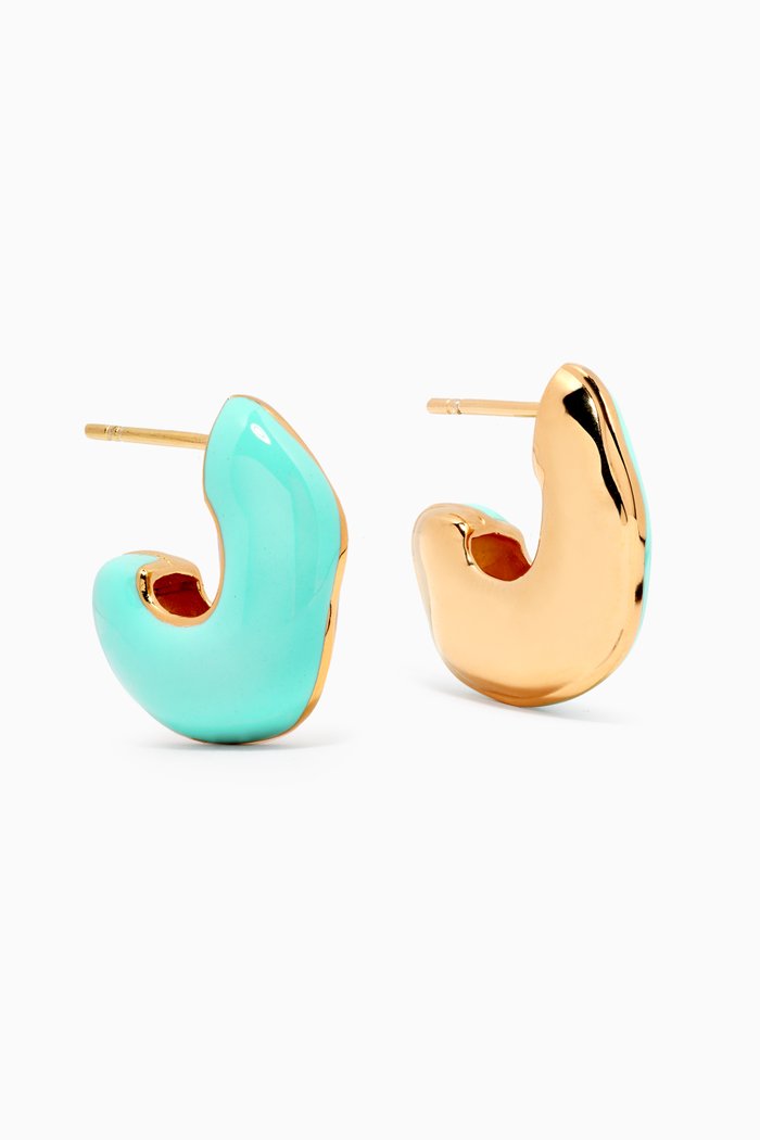 Squiggle Chubby Enamel Hoop Earrings in 18kt Gold-plated Brass, Blue