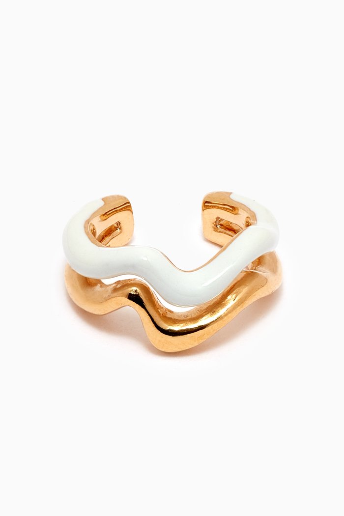 

Squiggle Curve Enamel Ear Cuff in 18kt Gold-plated Vermeil, White