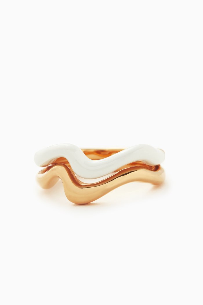 

Squiggle Enamel Stacking Ring in 18kt Gold-plated Vermeil, White