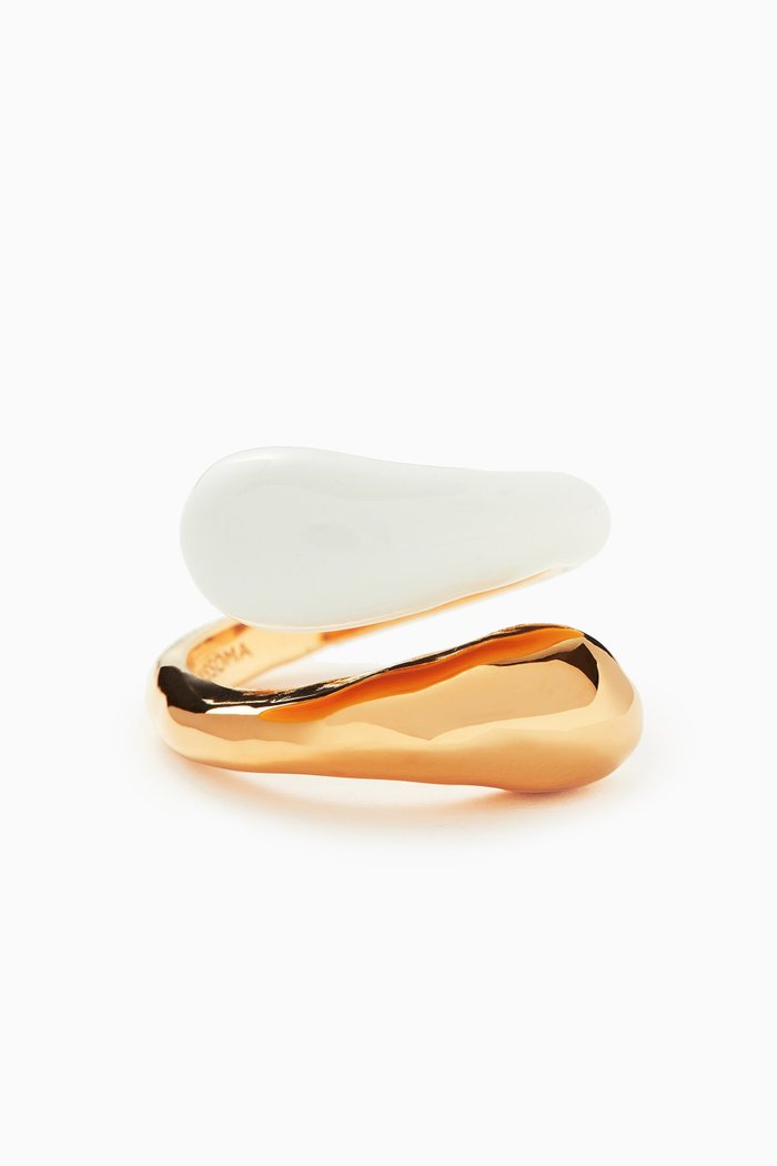 

Squiggle Enamel Crossover Ring in 18kt Gold-plated Vermeil, White