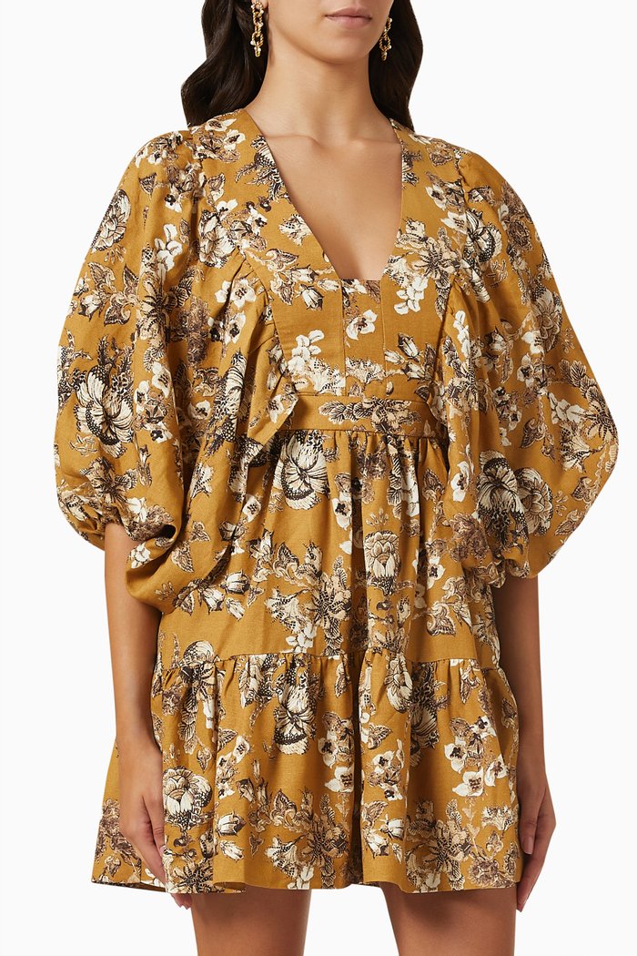 

Cecilia Balloon Sleeve Mini Dress, Brown