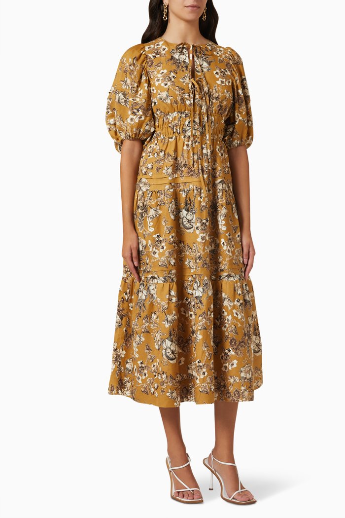 

Cecilia Tiered Midi Dress, Brown