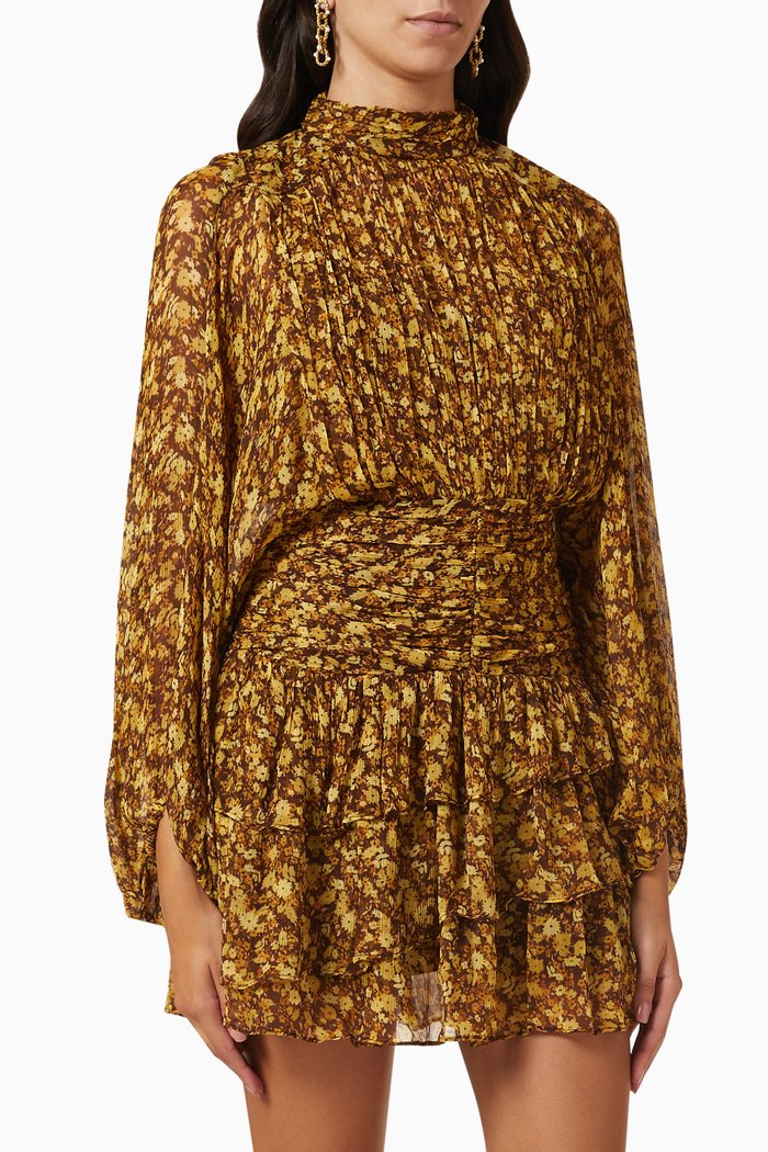 

Carmela Ruched Mini Dress in Chiffon, Brown