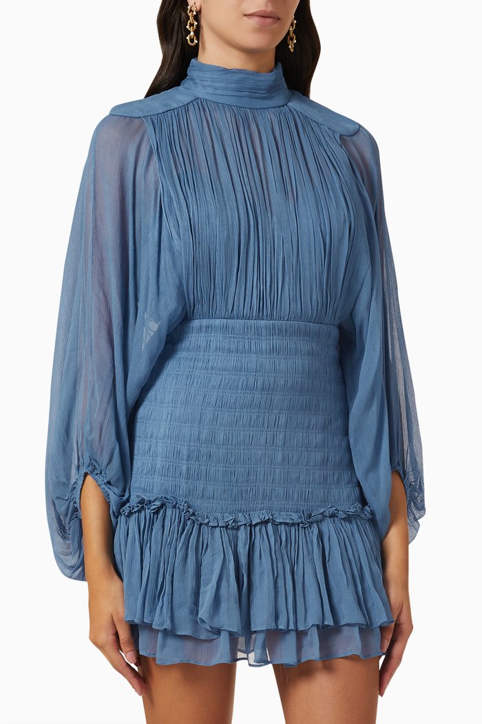 

Noemi Ruched Mini Dress in Chiffon, Blue