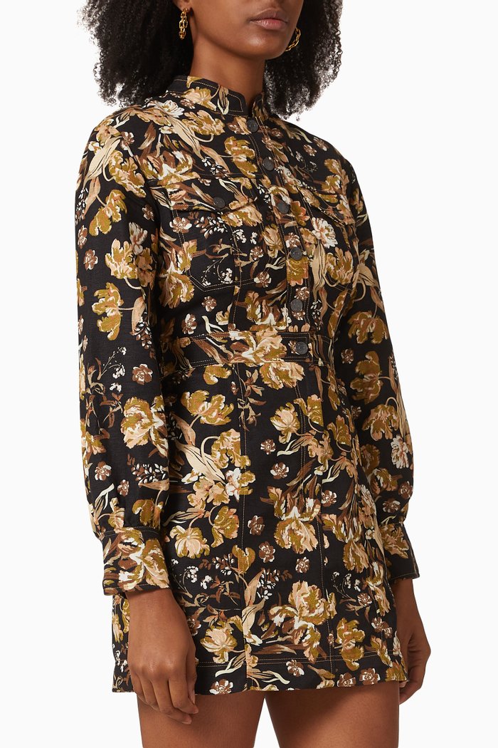 

Palermo Mini Dress in Linen & Viscose Blend, Black