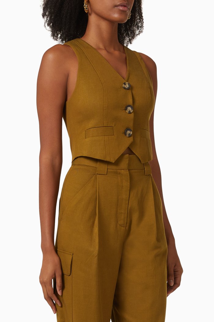 Sara Tailored Fitted Vest in TENCEL™ & Cotton Blend, Brown