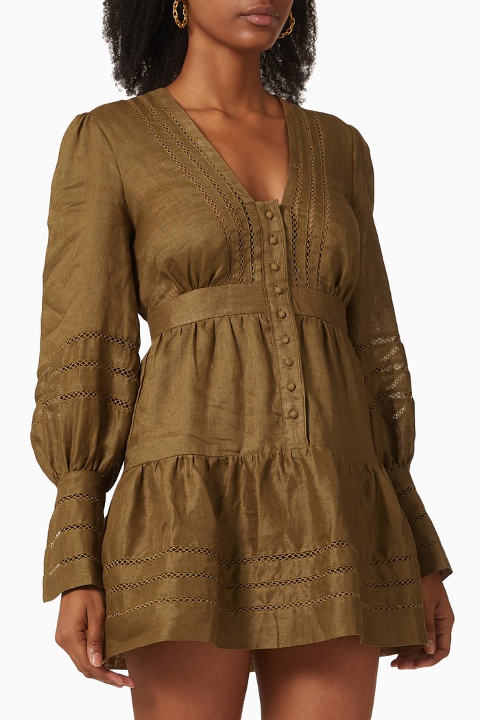 

Benedetta Mini Dress in Linen, Brown