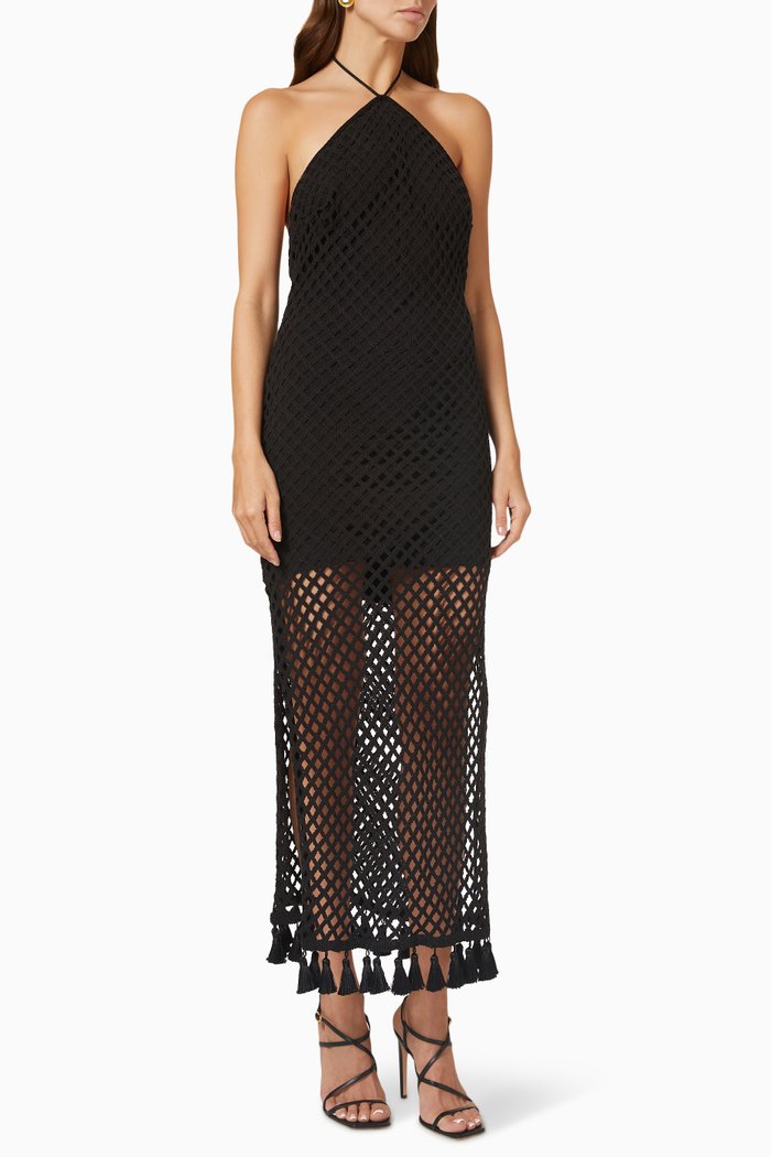 

Shaya Midi Dress in Macramé, Black