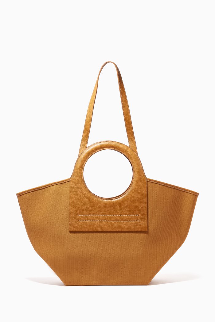 

Cala Tote Bag in Canvas & Grained Leather, Brown