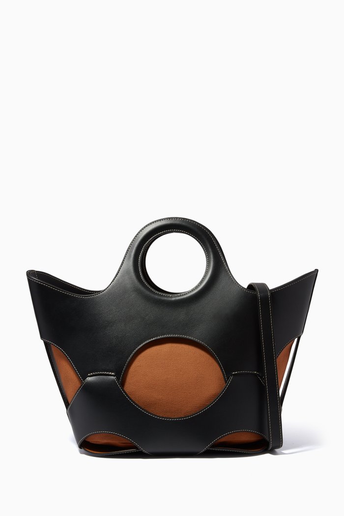 

Onada Medium Tote Bag in Leather & Canvas, Black