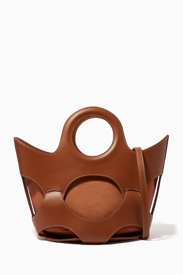 Onada Small Tote Bag in Leather & Canvas, Brown