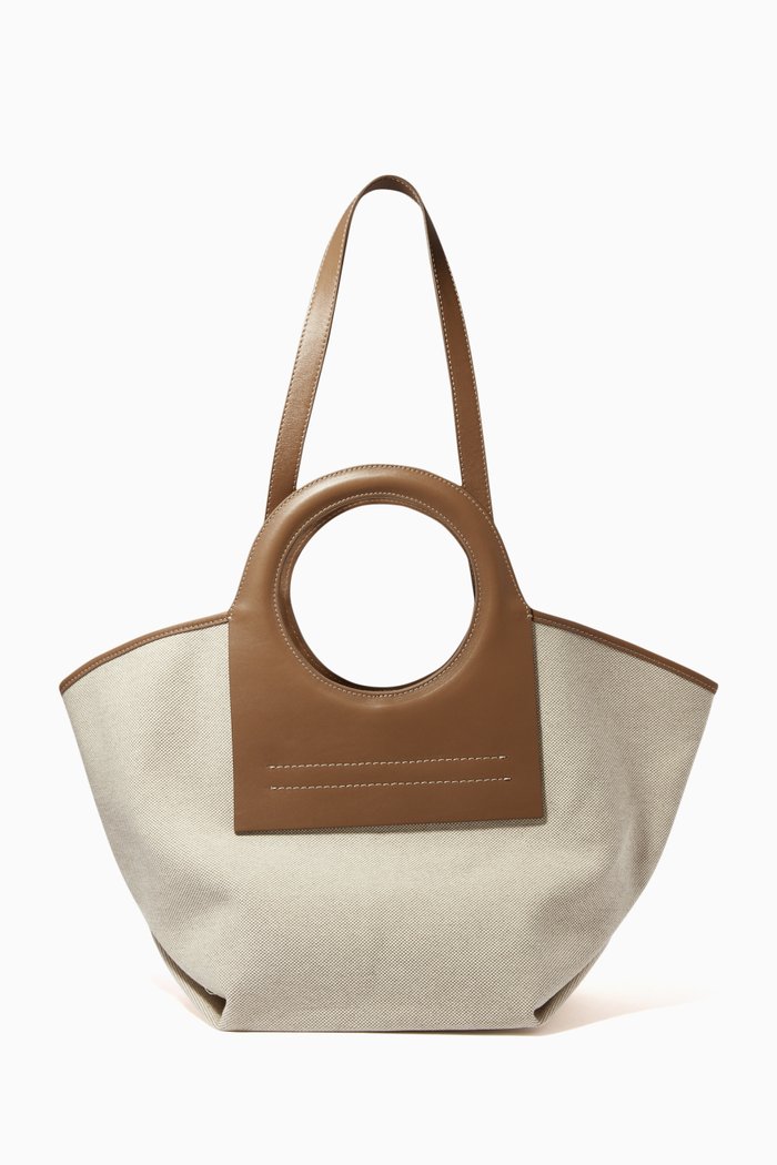 

Cala Tote Bag in Canvas & Grained Leather, Neutral