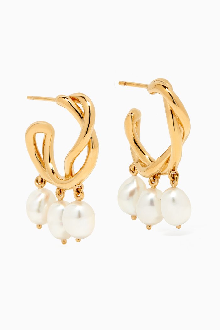Molten Baroque Pearl Drop Earrings in 18kt Recycled Gold-plated Brass, White
