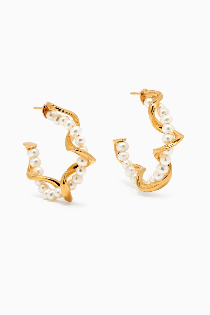 Molten Twisted Pearl Hoops in 18kt Recycled Gold-plated Brass, White