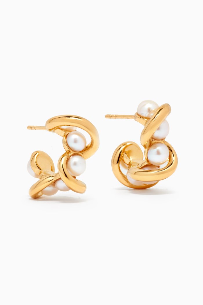 

Mini Molten Twisted Pearl Hoops in 18kt Recycled Gold-plated Brass, White