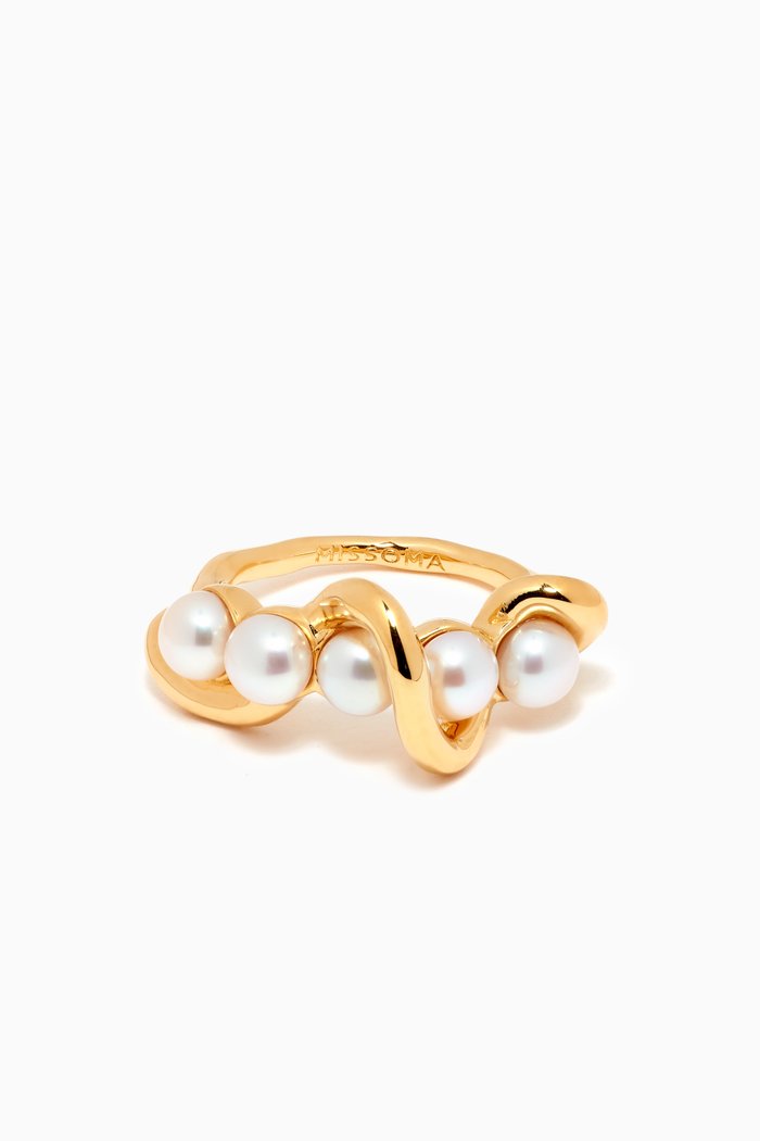 

Molten Pearl Twisted Stacking Ring in 18kt Recycled Gold-plated Brass, White