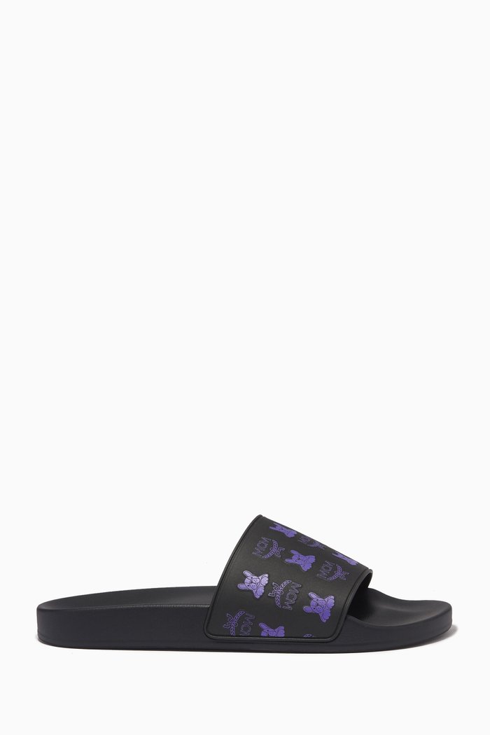 

Color Splash Monogram Print Slides in Rubber, Purple