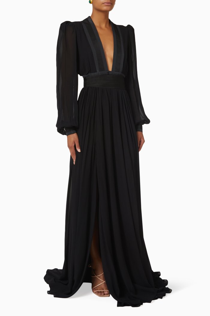 

Pompelmo Maxi Dress in Georgette, Black