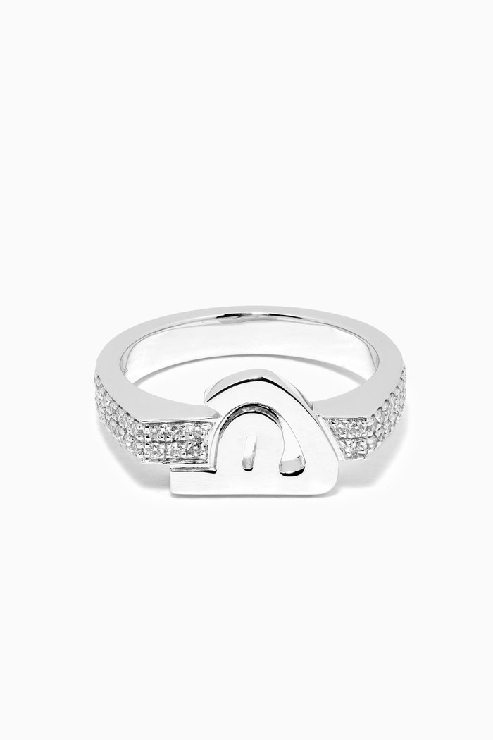 

Pinky Flat Top Letter "Ha" Diamond Ring in 18k White Gold