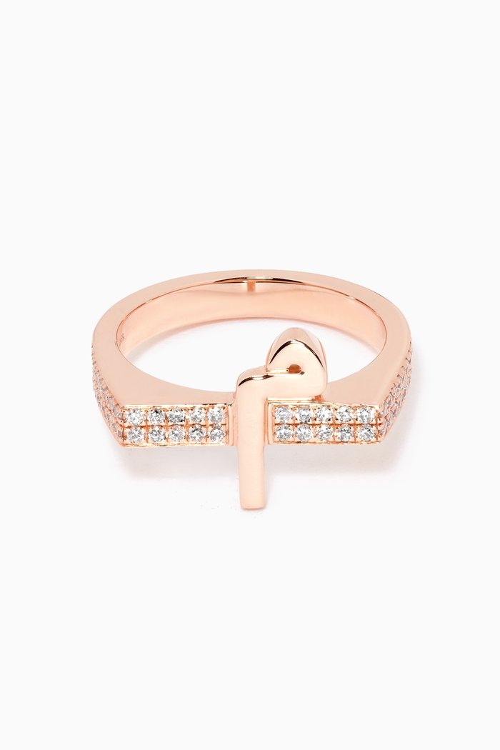

Pinky Flat Top Letter "M" Diamond Ring in 18k Rose Gold