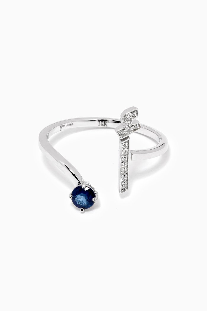 Glam Your Initial Letter "A" Sapphire & Diamond Ring in 18kt White Gold