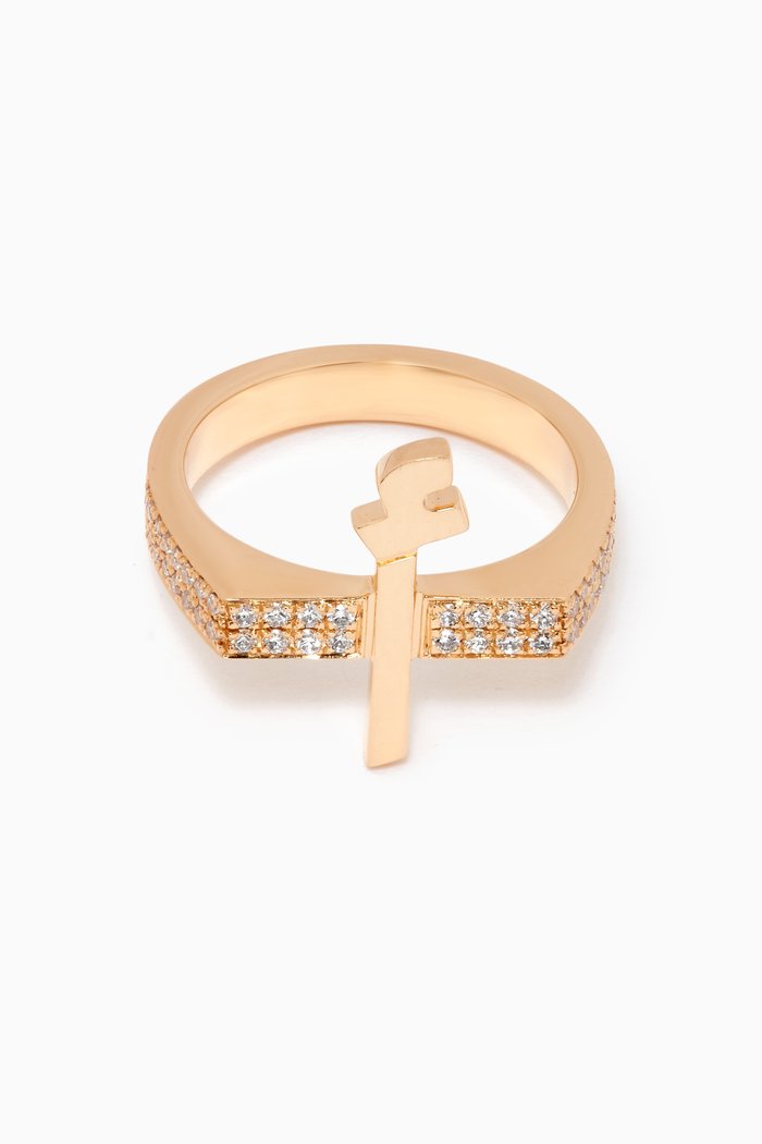 

Pinky Flat Top Letter "A" Diamond Ring in 18k Yellow Gold