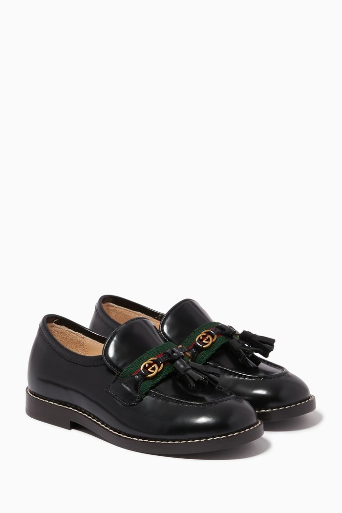 

Logo Web-stripe Loafers in Leather, Black
