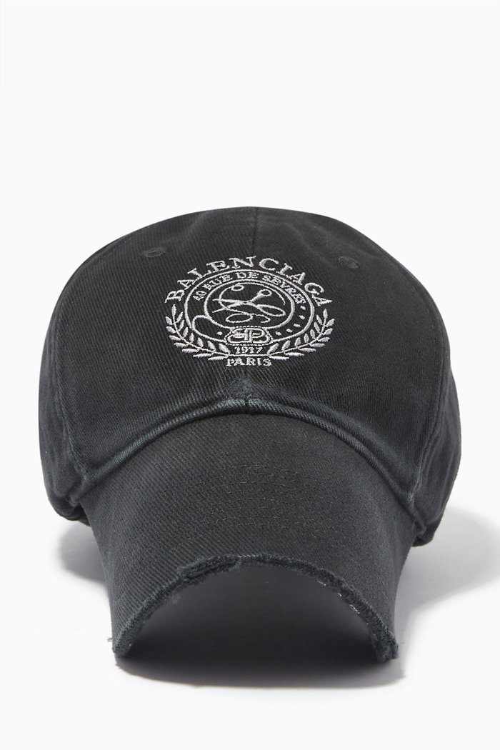 

Scissors Crest Embroidered Destroyed Baseball Cap in Cotton Drill, Black