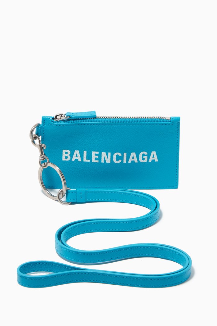 

Cash Card Case on Keyring in Small Grained Calfskin, Blue