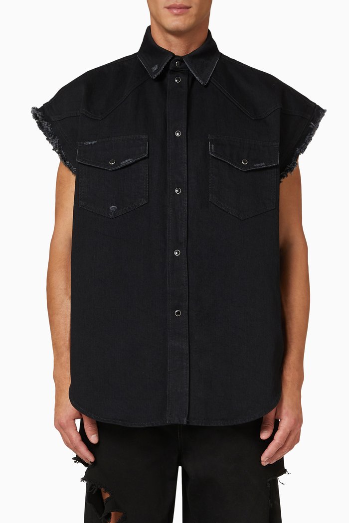 Raw Cut Shirt in Japanese Denim, Black
