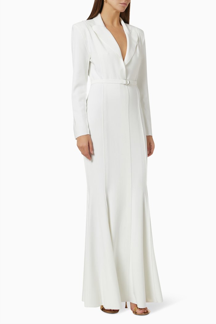 

Single Breasted Fishtail Gown in Poly Lycra, White