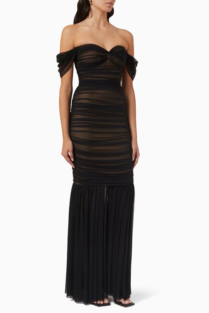 

Walter Fishtail Gown in Mesh, Black