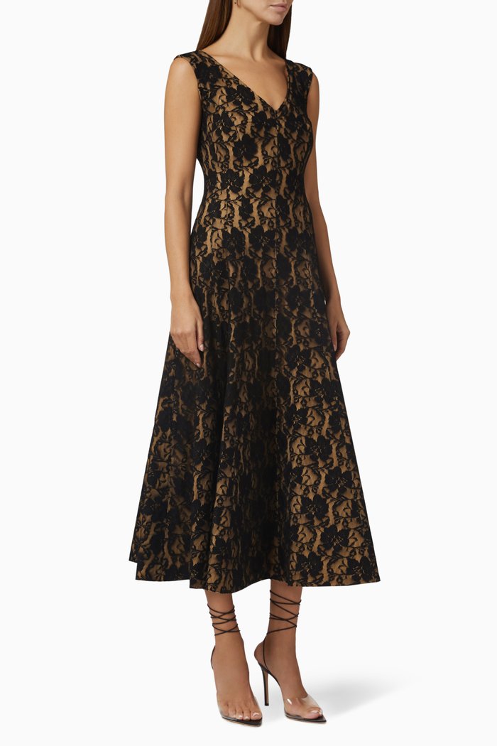 

Grace Princess Midi Dress in Lace, Black