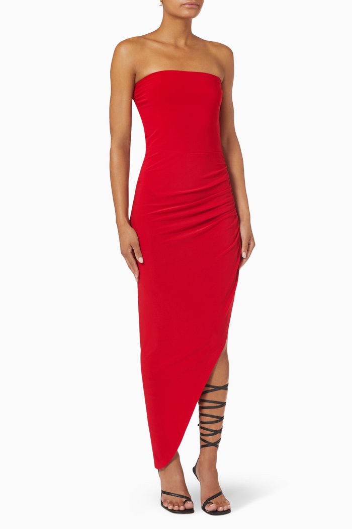 

Strapless Side Drape Gown in Poly Lycra, Red