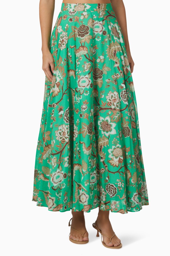 

Aquinnah Maxi Skirt in Cotton, Green