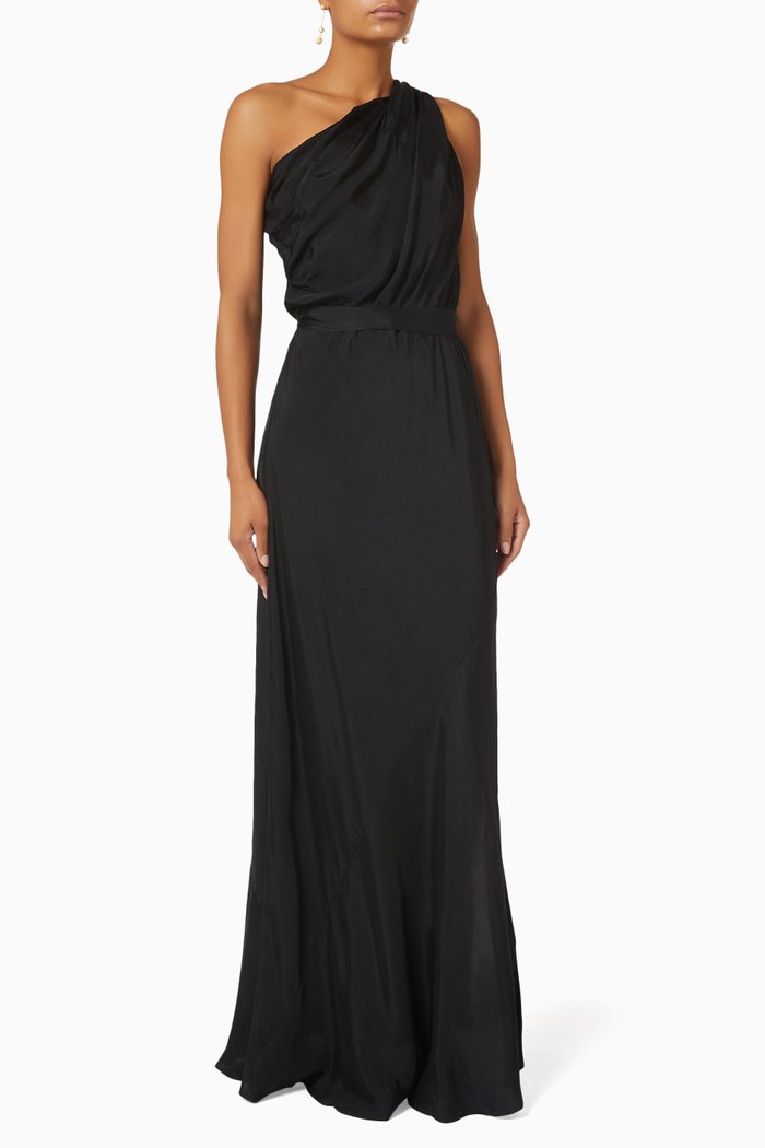 Agave Maxi Dress in Viscose & Cupro Twill, Black