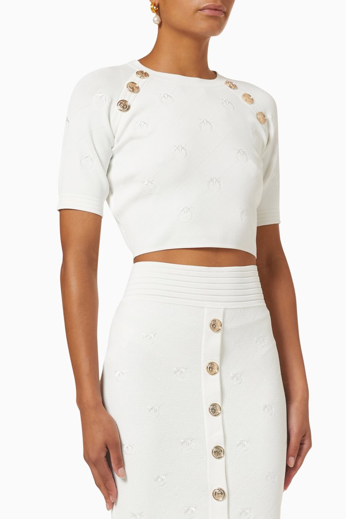Gijon Cropped Top in Jacquard Knit, Black